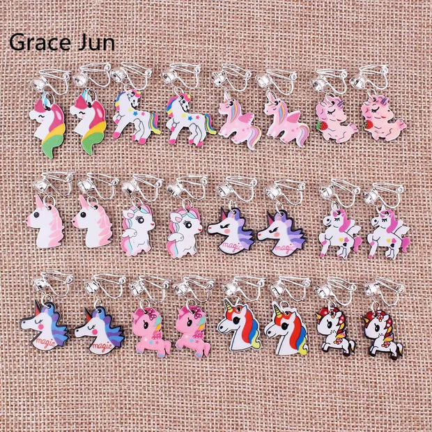 Unicorn Clip on Earrings for Women Girl Party Birthday without Pierced Earrings Cute Hypoallergenic Earrings Good Gift