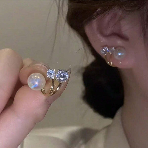 1Pair Fashionable European & American Style Faux Pearl Earrings with Rhinestone Detail & Unique Back Design, Elegant Ear Jewelry for Women'S Daily Wear