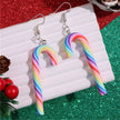 Colorful Stripes Christmas Earrings Santa Jewelly Candy Cane Christmas Pendant Earrings Simple Style Christmas Hook Earrings