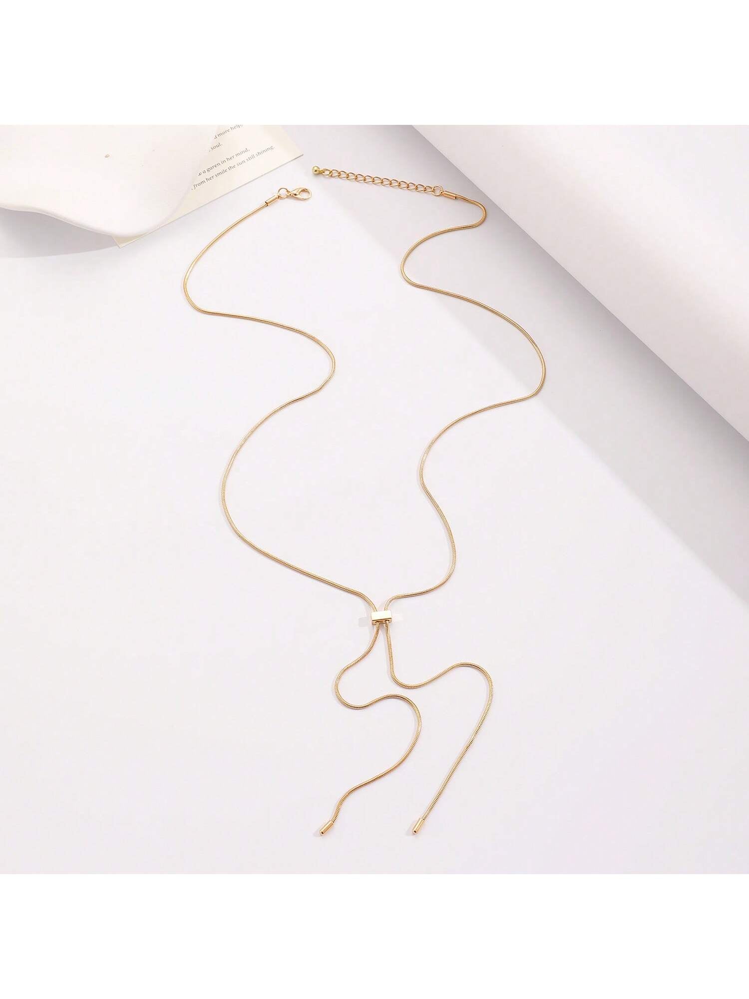 1Pc Geometric Charm Y Lariat Necklace, Stainless Steel Jewelry