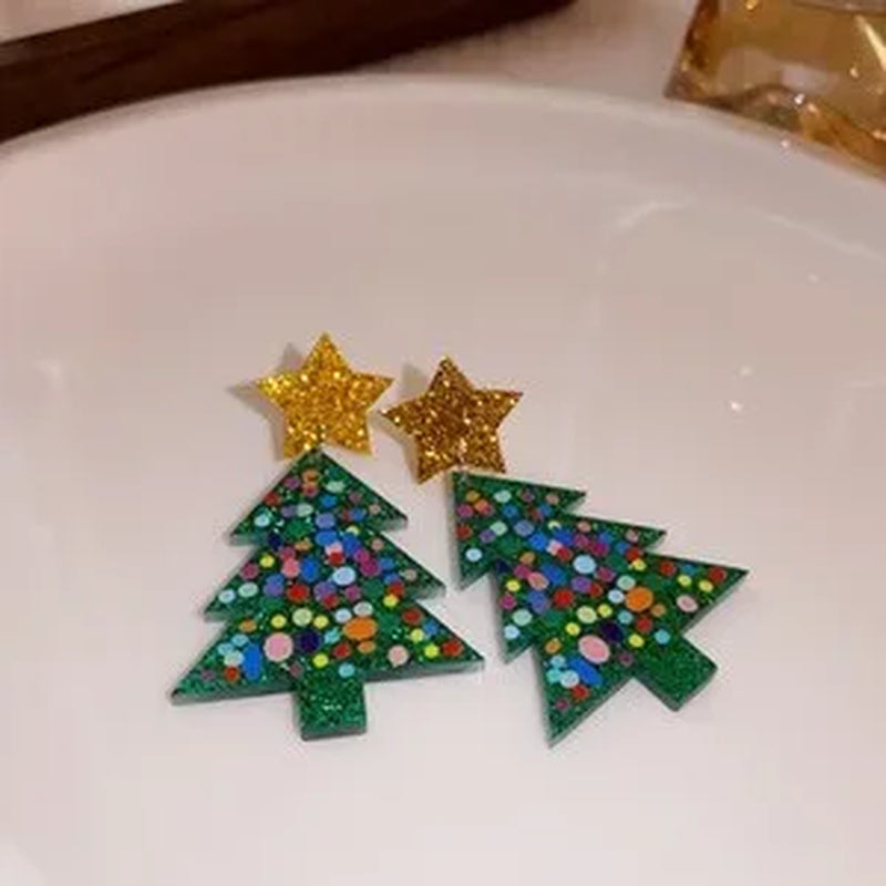 1Pair Christmas Tree Acrylic Dangle Earrings, Christmas Holiday Party Gift