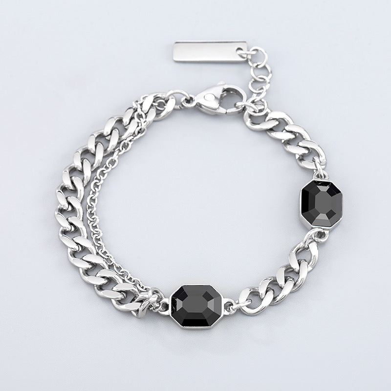 Blue & Black Crystal Titanium Steel Bracelet