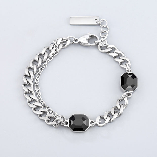 Blue & Black Crystal Titanium Steel Bracelet