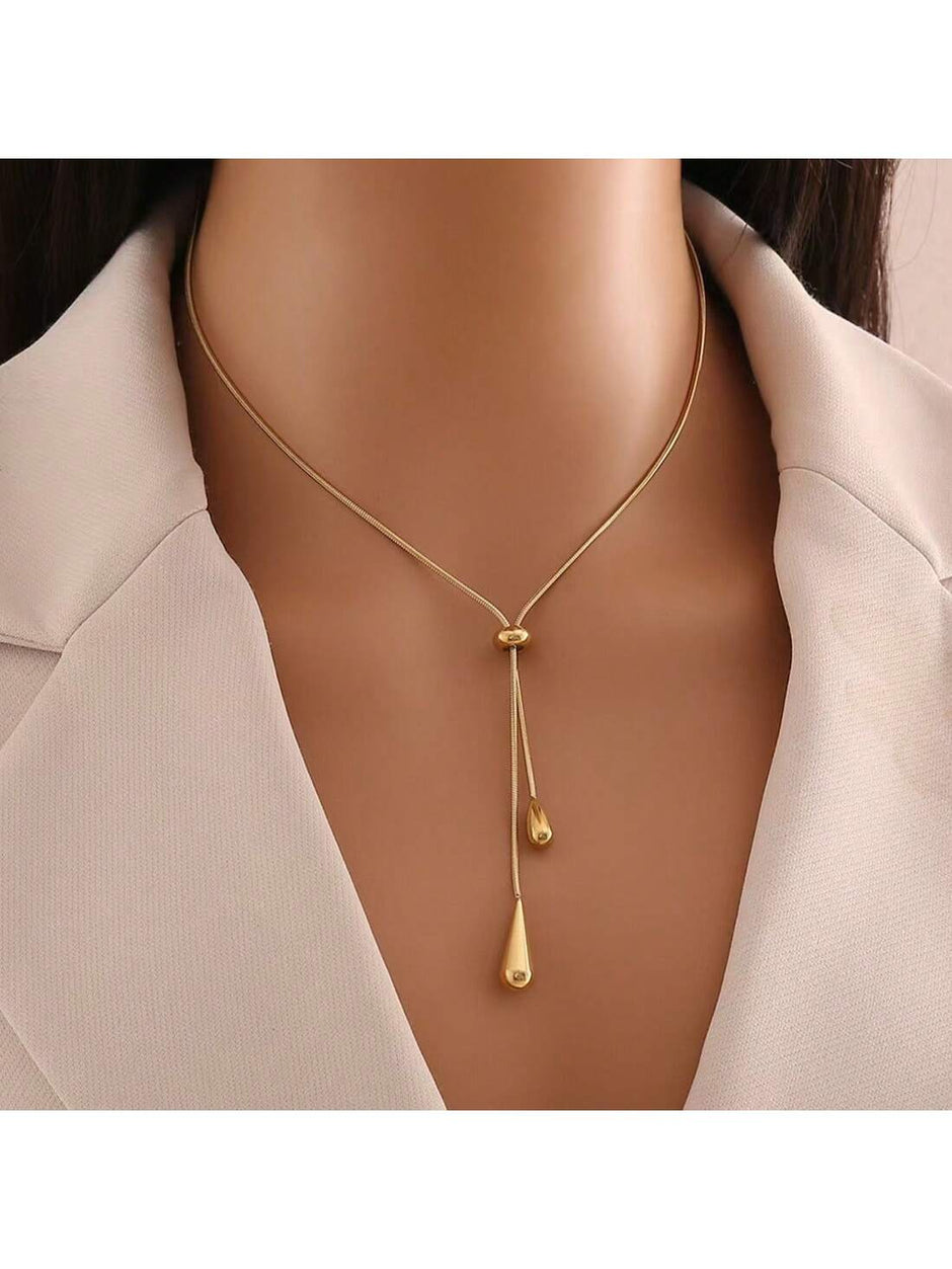 1Pc Geometric Charm Y Lariat Necklace, Stainless Steel Jewelry