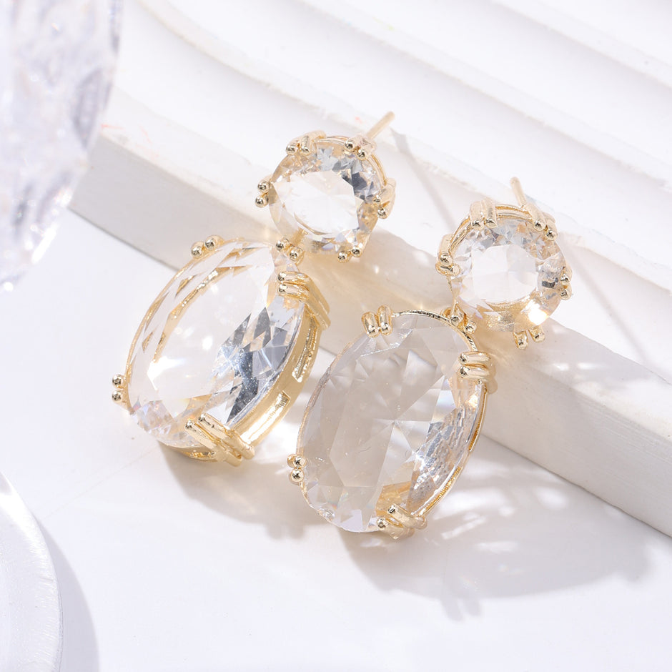 Oval Rhinestone Drop Earrings