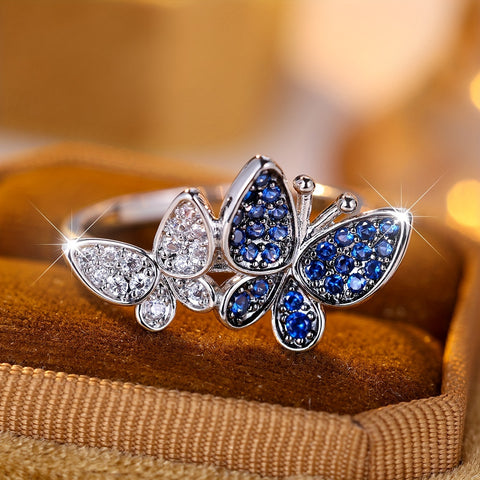 Blue & White Butterfly Ring