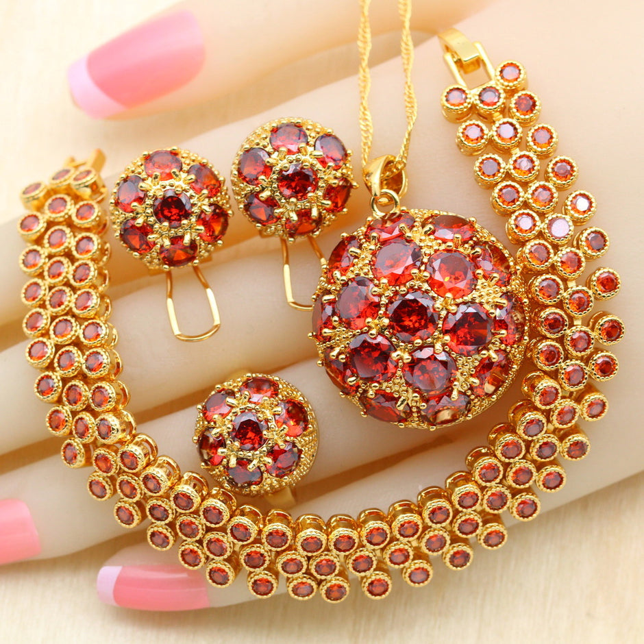 Gold Zircon Jewelry Set - 4-Piece Collection