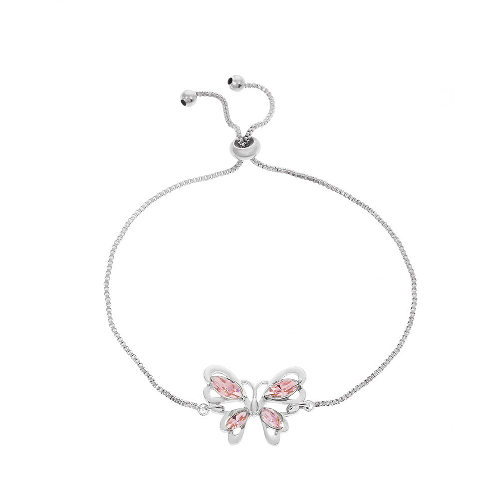 Pink Crystal Hollow Butterfly Bracelet
