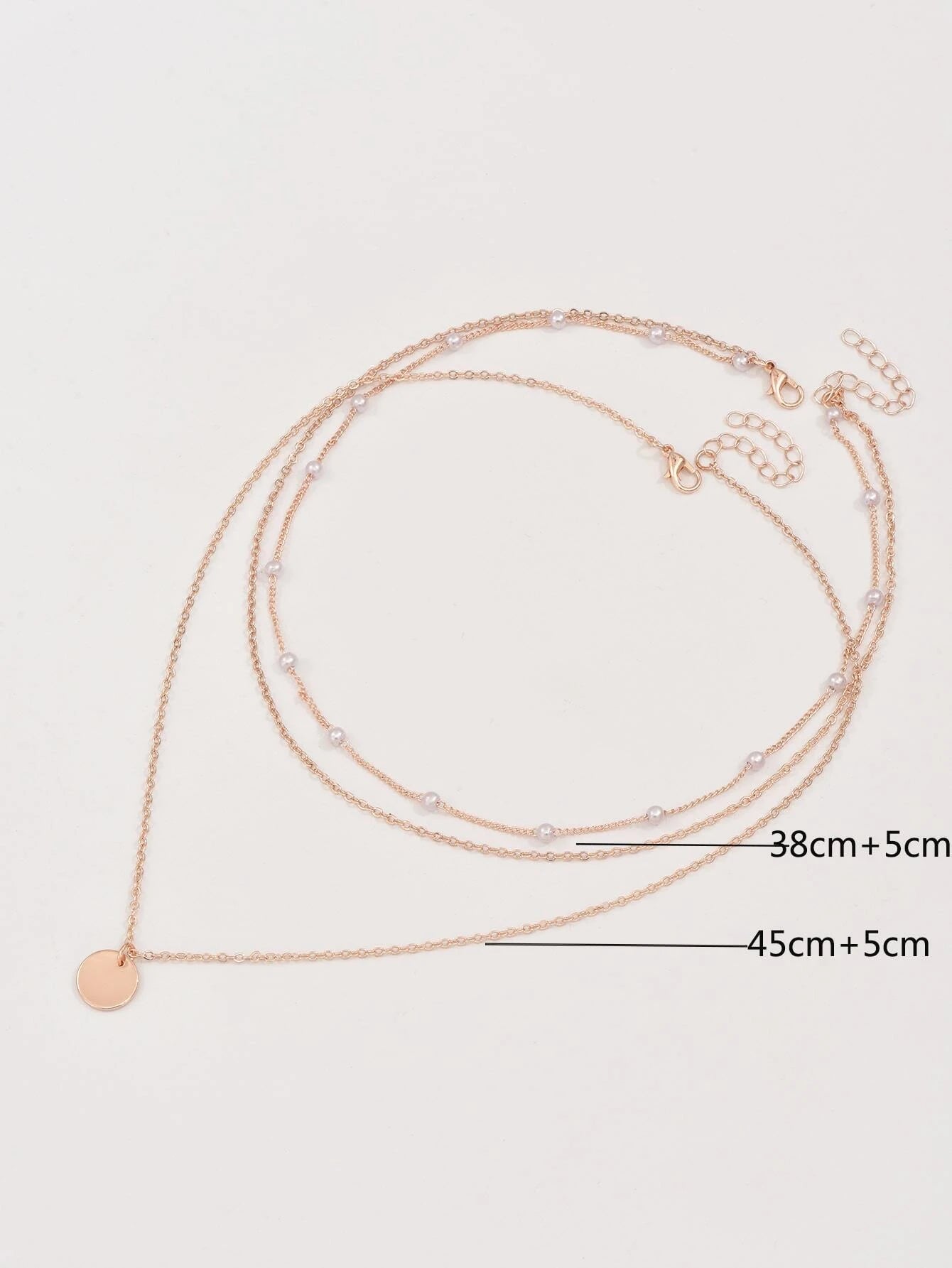 2Pcs Multi-Layer Faux Pearl round Disc Necklace (Random Pearl Quantity, Not Fixed)