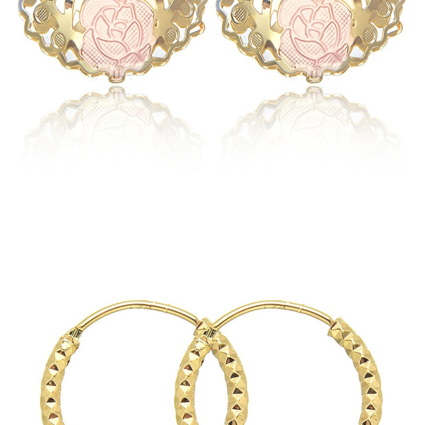 Hollow Rosette Earrings with Gold Contrast Hoops