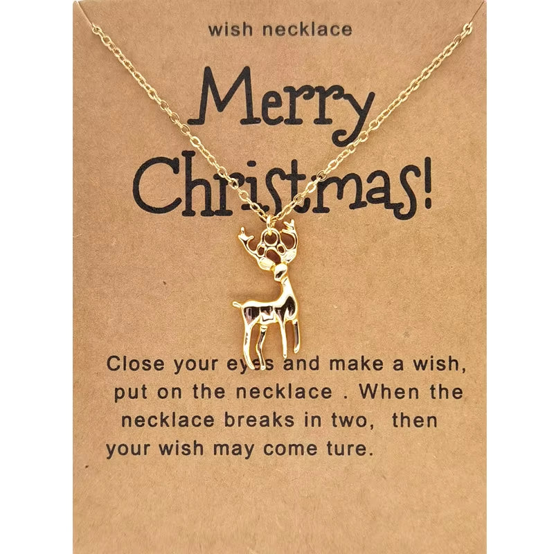 Promotion Christmas Santa Crutch Boots Christmas Tree Reindeer Snowflake Necklace Christmas Card Necklace Gift for Women