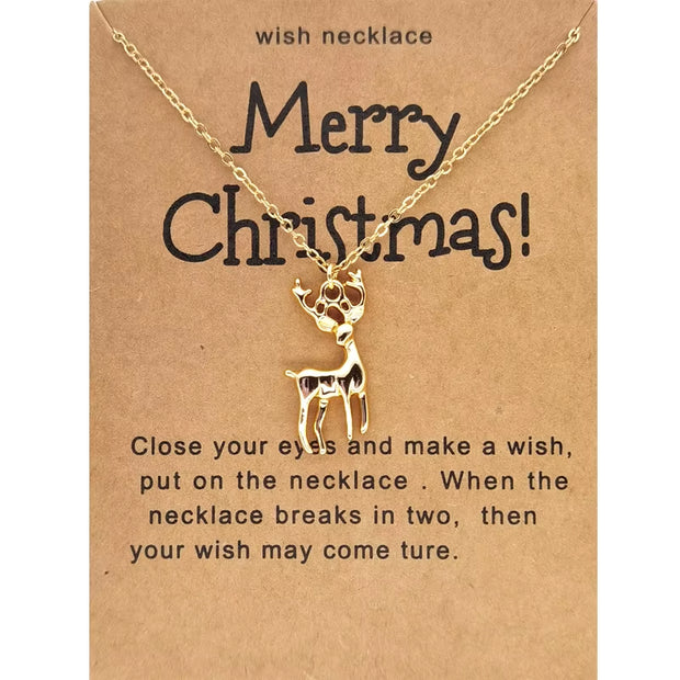 Promotion Christmas Santa Crutch Boots Christmas Tree Reindeer Snowflake Necklace Christmas Card Necklace Gift for Women