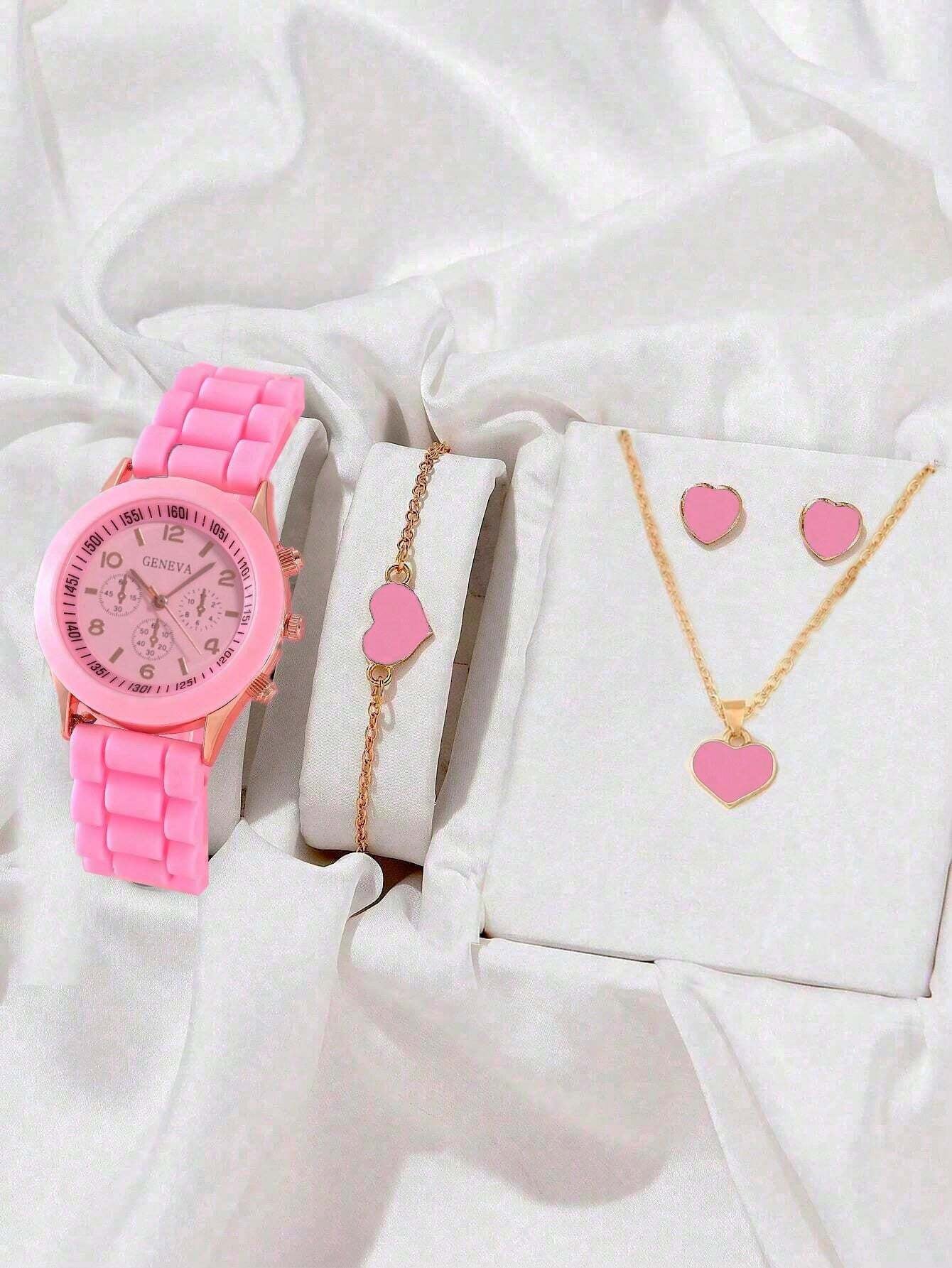 5Pcs Cute White Silicone Watch Girls Quartz Watch Necklace Bracelet Earrings Jewelry Jewelry Set Halloween Gift Christmas Gift Friends the Best Choice