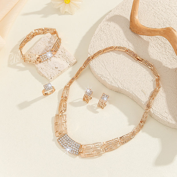 Gold Alloy Jewelry Set - 4-Piece Collection