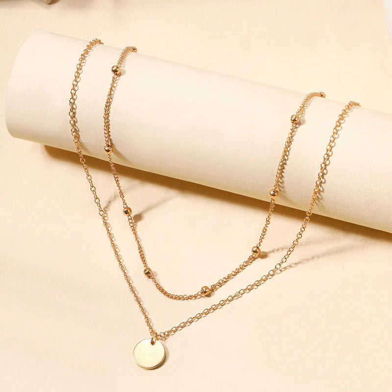Double Disc Round Bead Necklace