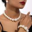 French Retro Fresh Water Pearl Earrings Bracelet and Necklace Set