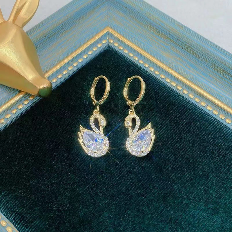Sweet Rhinestone Swan Earrings Ins Fashion Earrings for Women Jewelry