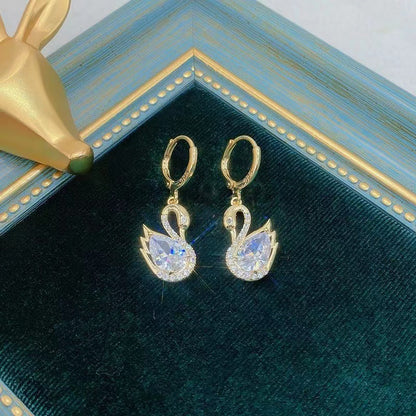 Sweet Rhinestone Swan Earrings Ins Fashion Earrings for Women Jewelry